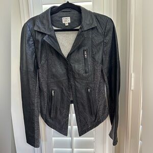 Tobey Grey half leather half fabric jacket, zipper on sleeves size M